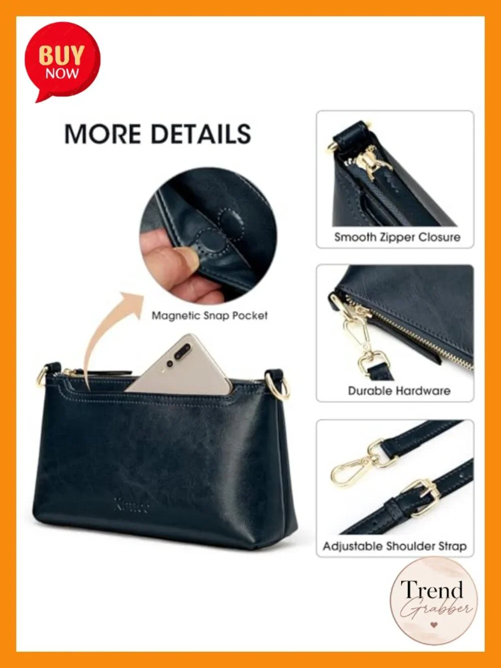 Genuine Leather Crossbody Bag with 2 Straps, Wristlet Wallet, Many Pockets